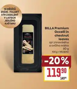 Billa BILLA Premium Occelli in chestnut leaves sýr z kravského a ovčího mléka nabídka