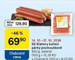 Tesco DZ Klatovy kuřecí párky pochoutkové, 850 g, balené nabídka
