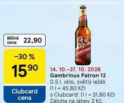 Tesco Gambrinus Patron 12, 0.5 l, sklo, světlý ležák nabídka