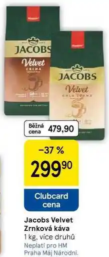 Tesco Jacobs Velvet Zrnková káva, 1 kg, více druhů nabídka