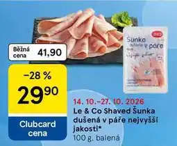 Tesco Le & Co Shaved Šunka dušená v páře nejvyšší jakosti, 100 g, balená nabídka