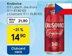 Tesco Krušovice, 0,5 l, plech, dva druhy nabídka