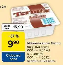 Tesco Mlékárna Kunín Termix, 90 g, dva druhy nabídka
