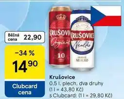 Tesco Krušovice, 0.5 l, plech, dva druhy nabídka