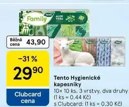 Tesco Tento Hygienické kapesníky, 10x 10 ks. 3 vrstvy, dva druhy nabídka