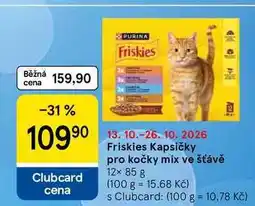 Tesco Friskies Kapsičky pro kočky mix ve šťávě, 12× nabídka