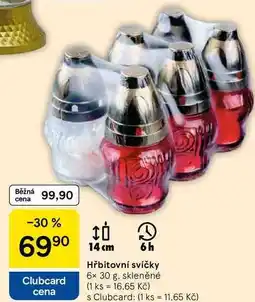 Tesco Hřbitovní svíčky, 6× 30 g. skleněné nabídka