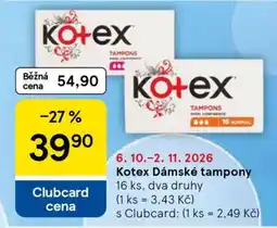 Tesco Kotex Dámské tampony nabídka