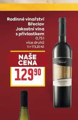 Billa Rodinné vinařství Břeclav Jakostní vína s přívlastkem nabídka