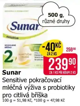 Teta Sunar Sensitive pokračovací mléčná výživa s probiotiky pro citlivá bříška nabídka