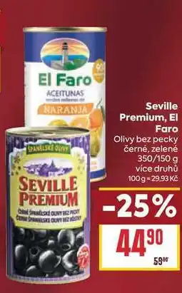 Billa Seville Premium, El Faro Olivy bez pecky černé, zelené 350/150 g nabídka