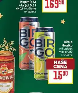 Billa BirGo Nealko 0,51, plech nabídka