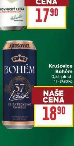 Billa Krušovice Bohém 0,51, plech nabídka