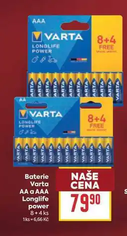 Billa Baterie Varta AA a AAA Longlife power 8+4 ks nabídka