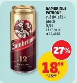 Penny Market GAMBRINUS PATRON světlý ležák plech nabídka
