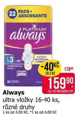 Teta Always ultra vložky 16-40 ks, různé druhy nabídka