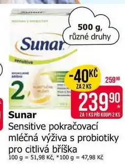 Teta Sunar Sensitive pokračovací mléčná výživa s probiotiky pro citlivá bříška nabídka