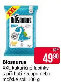 Teta Biosaurus kukuřičné lupínky s příchutí kečupu nebo mořské soli nabídka