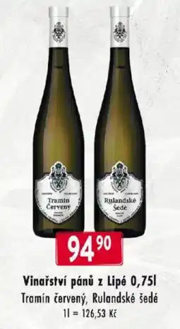 Qanto Vinařství pánů z Lipé Tramín červený, Rulandské šedé nabídka
