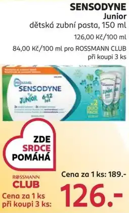 Rossmann Sensodyne Junior dětská zubní pasta nabídka