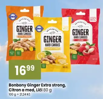 Bonbony Ginger Extra strong, Citron a med, Liči