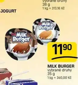 Flop MILK BURGER vybrané druhy nabídka
