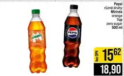 Jip Pepsi různé druhy Mirinda orange 7up zero sugar nabídka