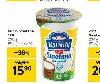 Tesco Kunín smetana 12% nabídka
