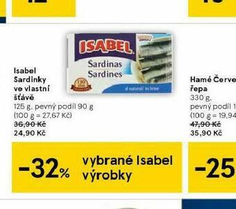 Tesco Isabel sardinky ve vlastní šťávě nabídka