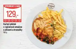 Globus Restaurace Kuřecí plátek v rajčatové omáčce s olivami a hranolky nabídka