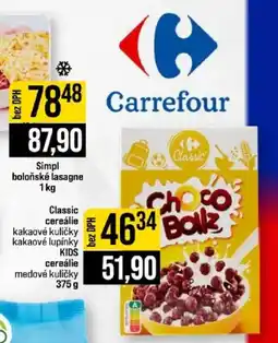 Jip Carrefour classic cereálie kakaové kuličky kakaové lupínky kids cereálie medové kuličky nabídka