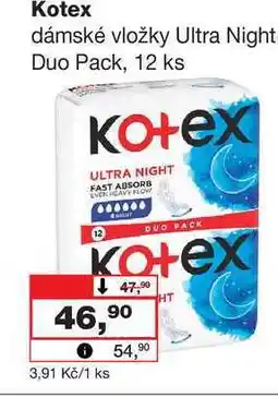 Barvy a laky drogerie Kotex dámské vložky Ultra Night Duo Pack, 12 ks nabídka