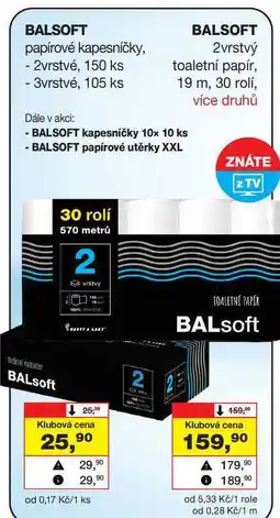 Barvy a laky drogerie BALSOFT papírové kapesníčky, - 2vrstvé, 150 ks - 3vrstvé, 105 ks nabídka
