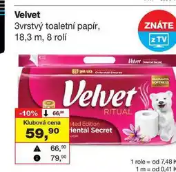 Barvy a laky drogerie Velvet 3vrstvý toaletní papír, 18,3 m, 8 rolí nabídka