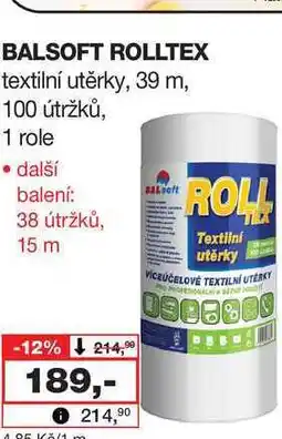 Barvy a laky drogerie BALSOFT ROLLTEX textilní utěrky, 39 m, 100 útržků, 1 role nabídka