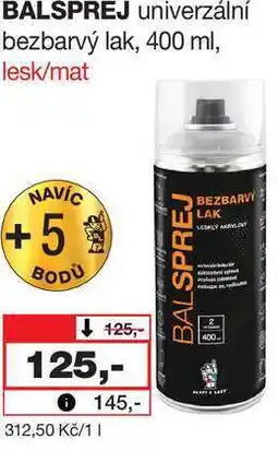 Barvy a laky drogerie BALSPREJ univerzální bezbarvý lak, 400 ml, lesk/mat nabídka