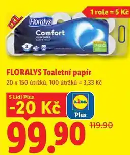 Lidl FLORALYS Toaletní papír, 20 x 150 útržků nabídka
