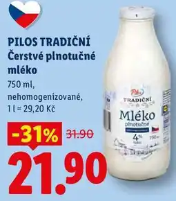 Lidl PILOS TRADIČNÍ Čerstvé plnotučné mléko nabídka
