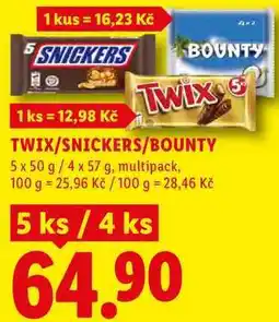 Lidl TWIX/SNICKERS/BOUNTY, 5x 50 g/4x 57 g nabídka