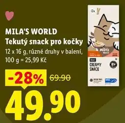 Lidl MILA'S WORLD Tekutý snack pro kočky nabídka