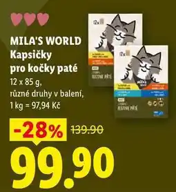 Lidl MILA'S WORLD Kapsičky pro kočky paté nabídka