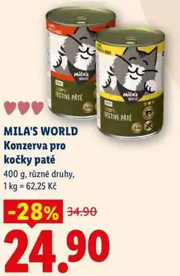 Lidl MILA'S WORLD Konzerva pro kočky paté nabídka