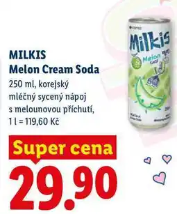 Lidl MILKIS Melon Cream Soda, 250 ml, korejský mléčný sycený nápoj s melounovou příchutí nabídka