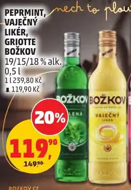 Penny Market Božkov pepermint, vaječný likér, griotte nabídka