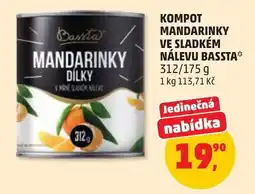 Penny Market Bassta mandarinky dílky v mírně sladkém nálevu nabídka