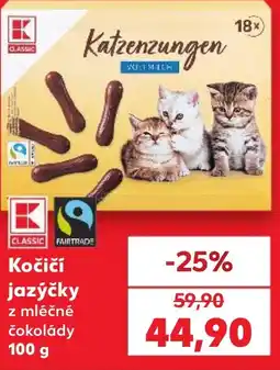 Kaufland K Classic kočičí jazýčky z mléčné čokolády nabídka