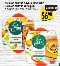 Albert Albert Fresh Bistro Krémová polévka z dýně a mrkvíček / Houbová polévka s kroupami nabídka