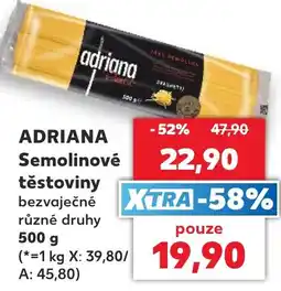 Kaufland Adriana semolinové těstoviny bezvaječné různé druhy nabídka