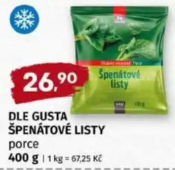 Trefa Dle gusta špenátové listy porce nabídka