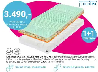 Primatex partnerská matrace bamboo duo xl